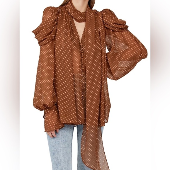 Acler Swansea Puff-Sleeve Polka-Dot Georgette Tie-Neck Top. Size 6 - Picture 6 of 9